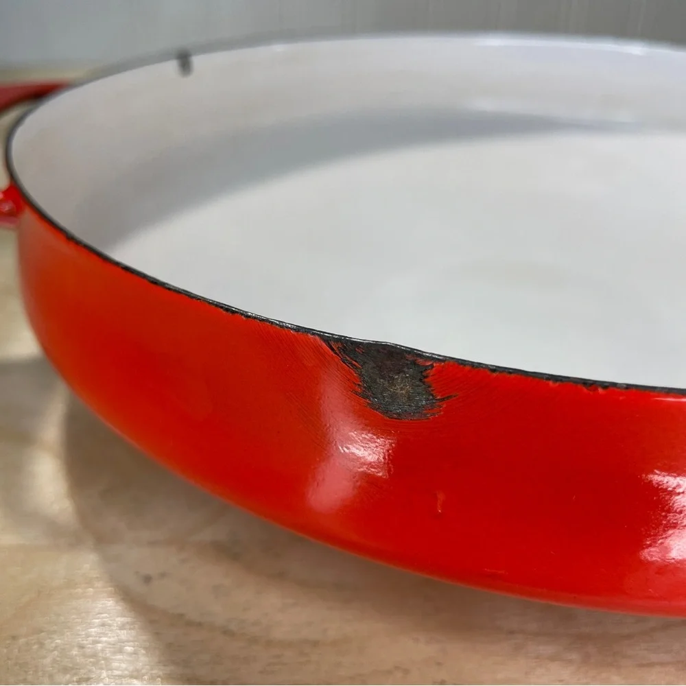Vintage Mid-Century Modern Dansk Kobenstyle Enameled Cherry Red Paella Pan